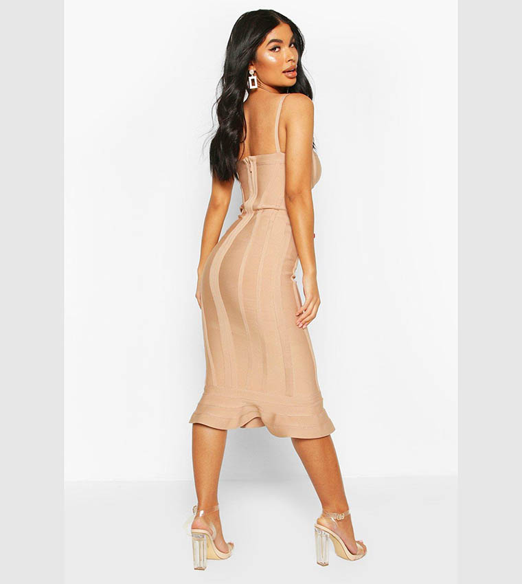 Buy Boohoo Bandage Frill Hem Midi Dress In Pink 6thStreet Qatar