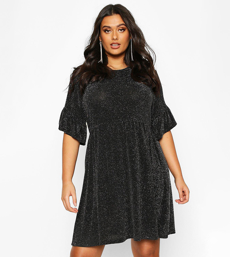 Buy Boohoo Glitter Shimmer Smock Dress In Silver | 6thstreet Bahrain