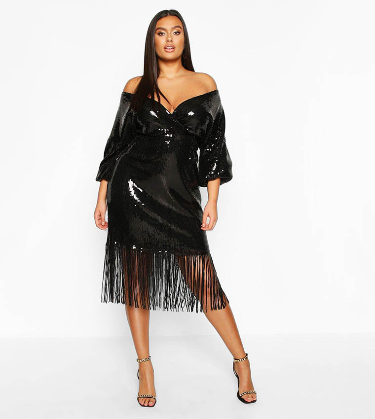 Black off the 2024 shoulder wrap dress