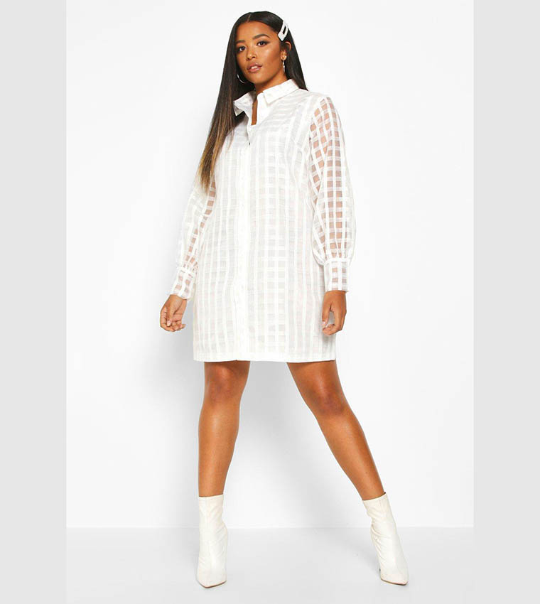 white organza shirt dress Buy Boohoo Organza Check Shirt Dress In White
