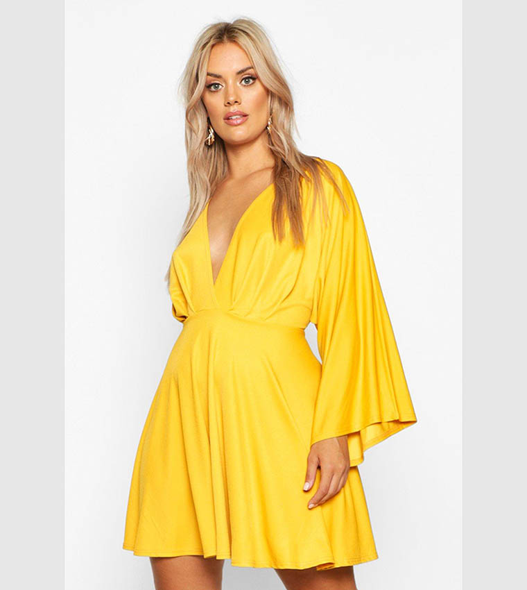 Skater Dress Plunge Kimono Dress Boohoo Dresses Plunge Kimono