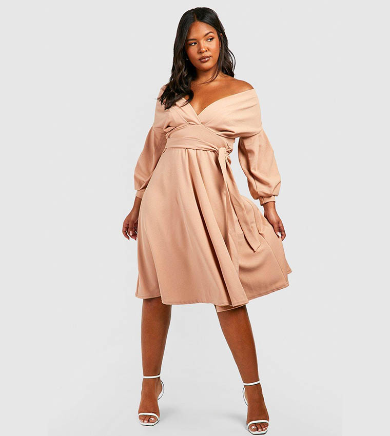 Plus wrap midi outlet dress