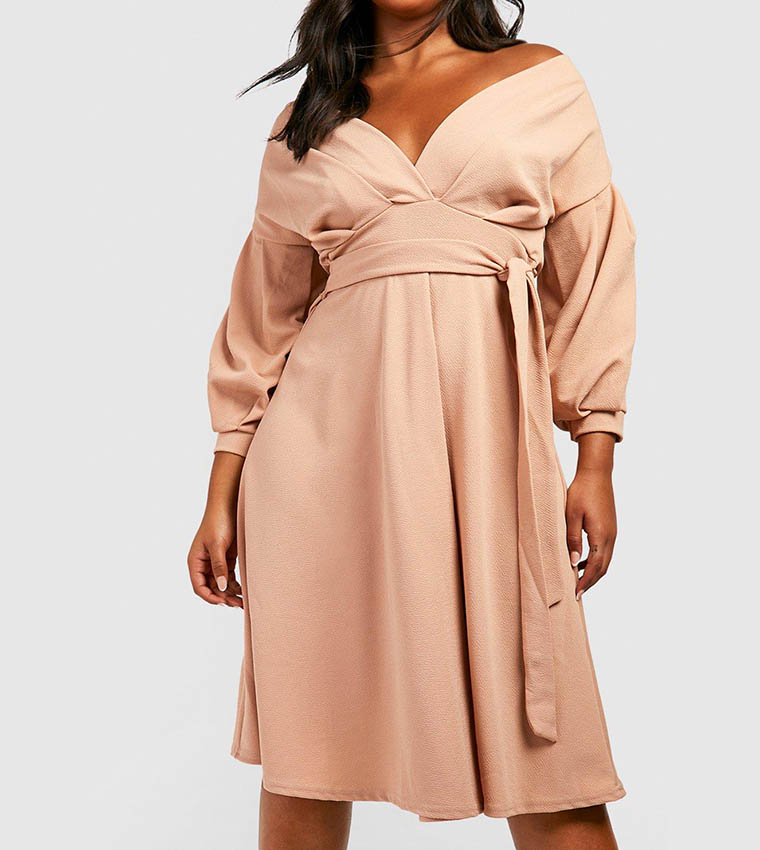 Off Shoulder Wrap Midi Dress