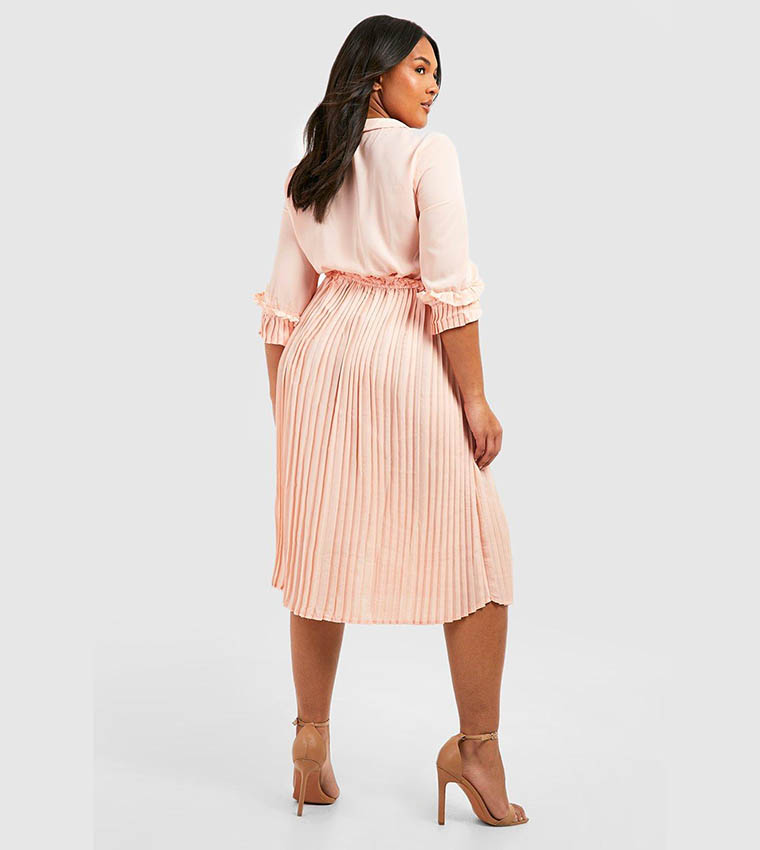 strapless open back dress GLORIA PLEATED MIDI DRESS – Island Shop main image 0