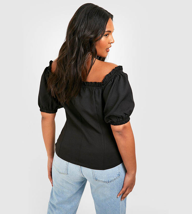 Buy Boohoo Lace Up Sweetheart Neckline Off Shoulder Top In Black