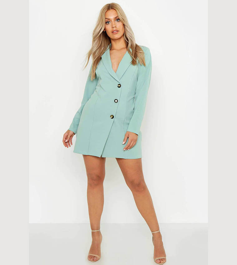 Buy Boohoo Button Detail Blazer Dress In Green | 6thstreet UAE Buy Boohoo Button Detail Blazer Dress In Green | 6thstreet UAE