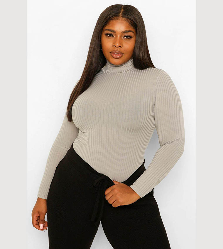 Poloneck Bodysuit in Grey Marl