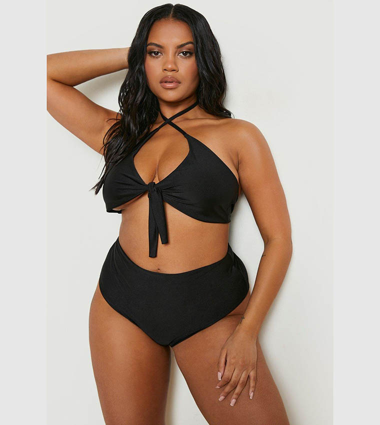 Tie Front High Waisted Bikini Set