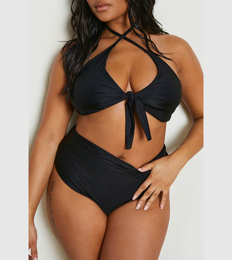 Tie Front High Waisted Bikini Set