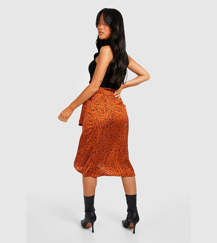 Orange leopard print wrap skirt best sale