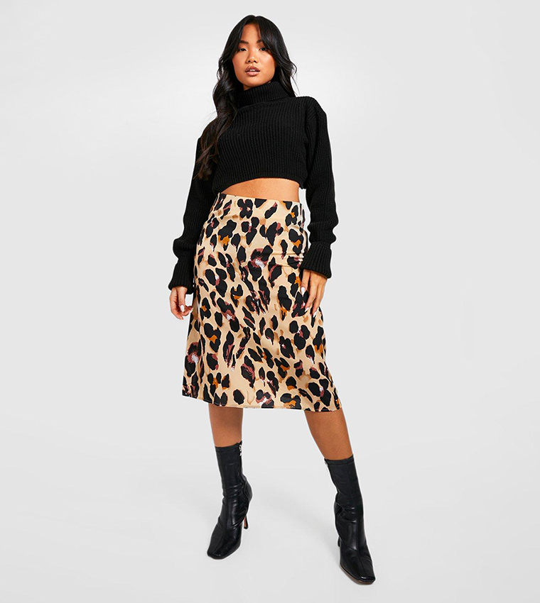 Multi coloured leopard print midi skirt best sale