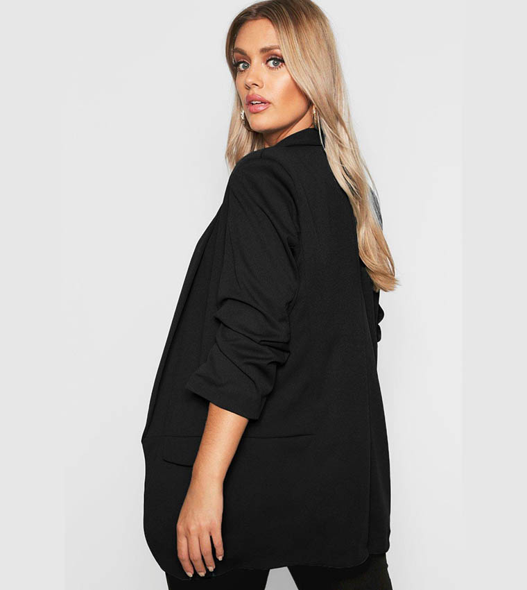 Ruched Sleeves Lapel Detail Blazer