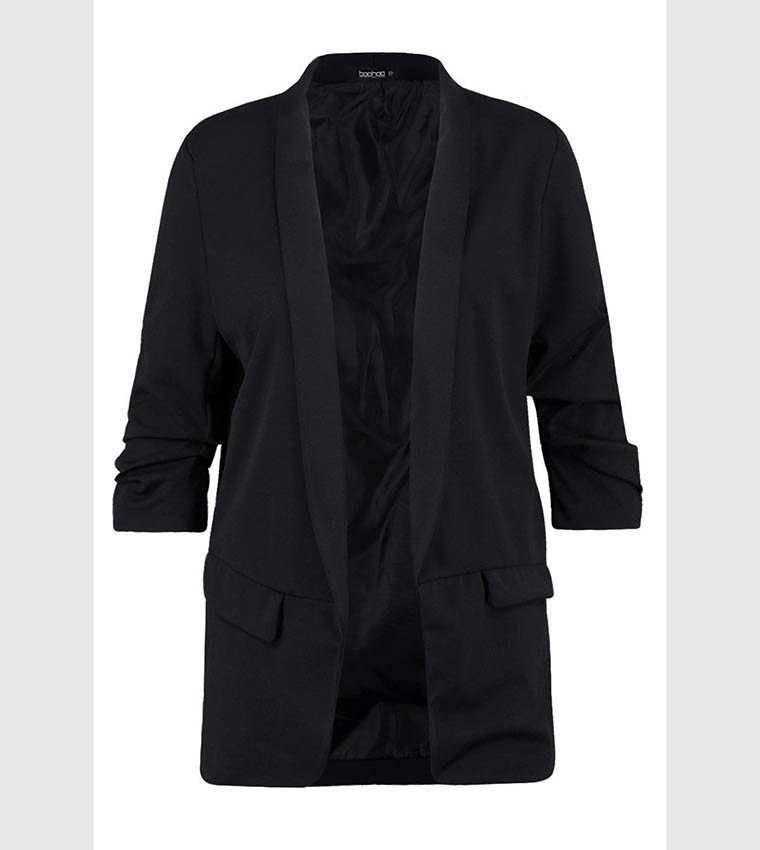 Ruched Sleeves Lapel Detail Blazer