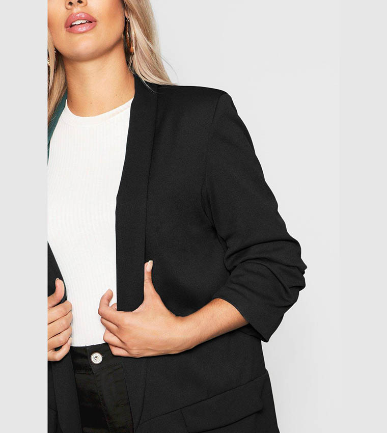 Ruched Sleeves Lapel Detail Blazer