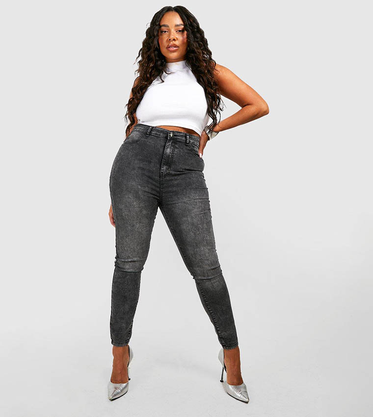 Buy Boohoo Acid Wash Skinny Fit Jeans In Grey 6thStreet Oman