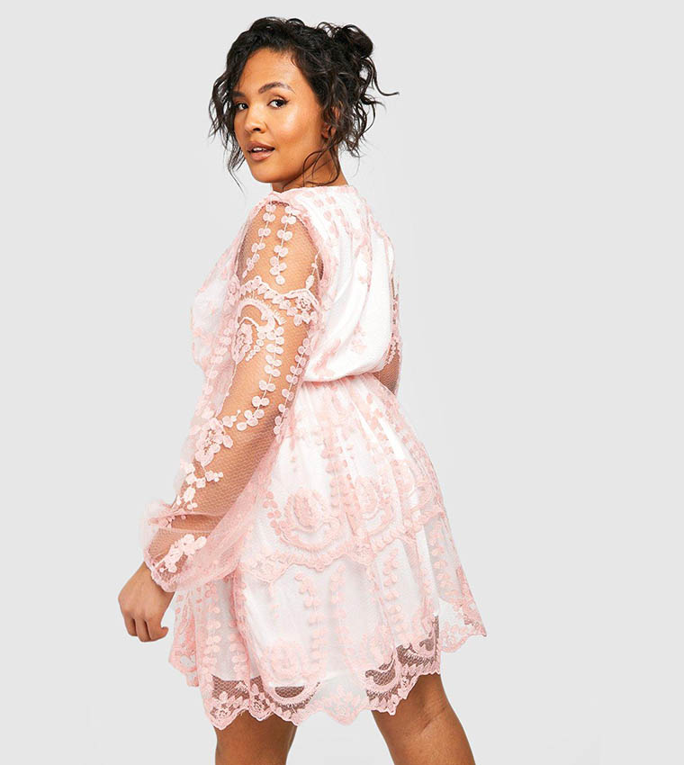 boohoo lace plunge skater dress boohoo Women's Lace Structured Mini Skater Dress