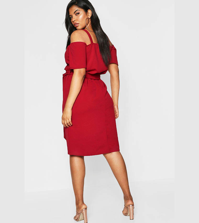 plus plunge ruffle belt midi dress Buy Boohoo Plunge Ruffle Belt Midi Dress In Orange