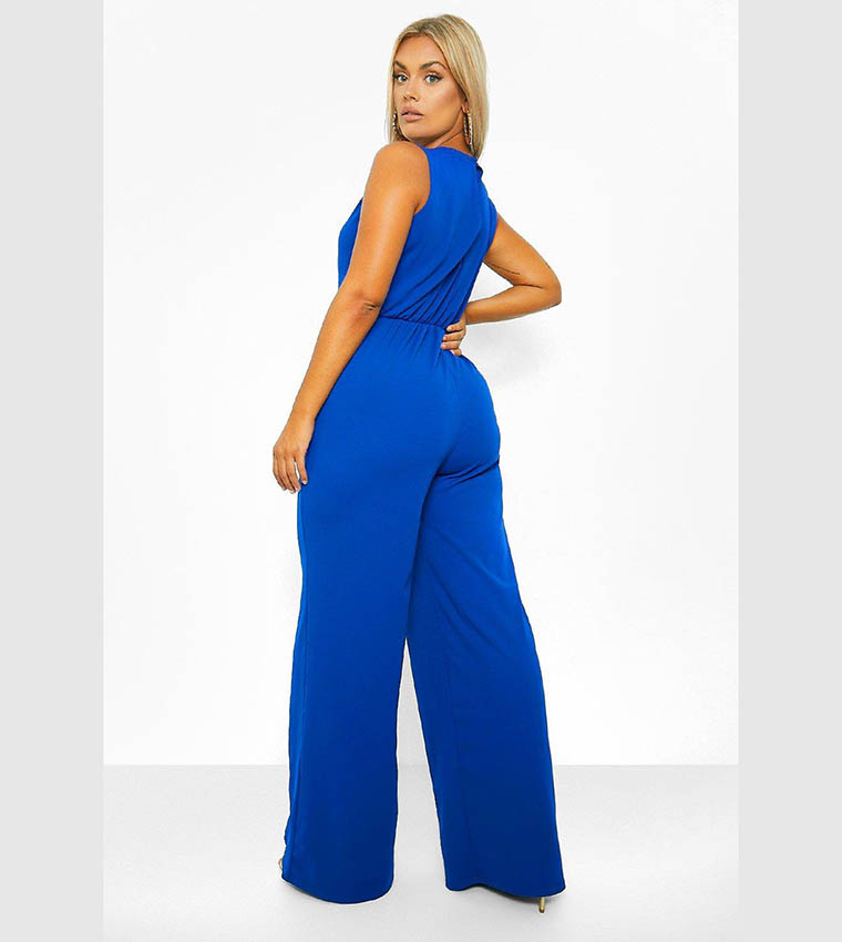 Blue orders plunge jumpsuit