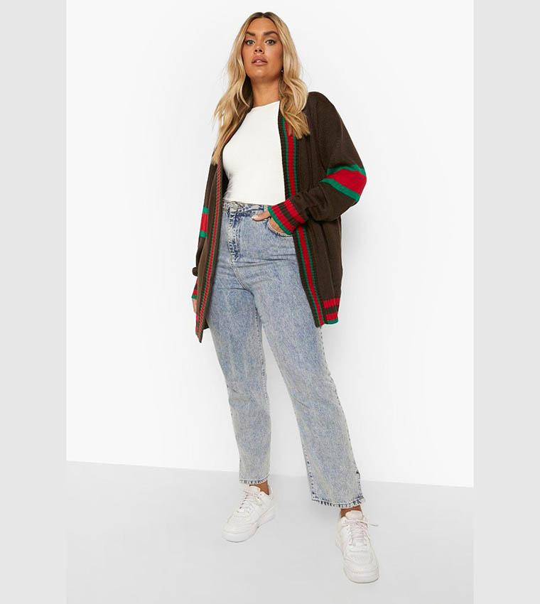 Buy Boohoo Contrast Stripe Oversized Cardigan In Beige 6thStreet UAE