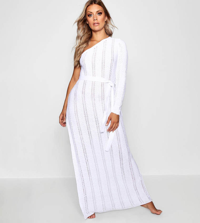 Buy Boohoo One Shoulder Crochet Beach Dress In White 6thStreet Qatar