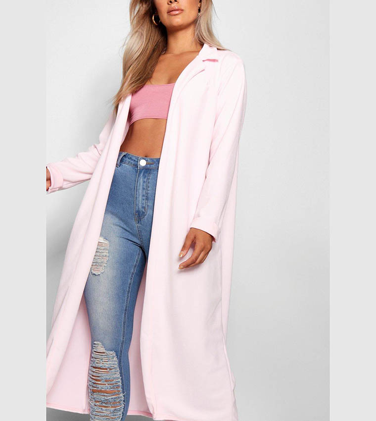 Baby pink duster coat best sale