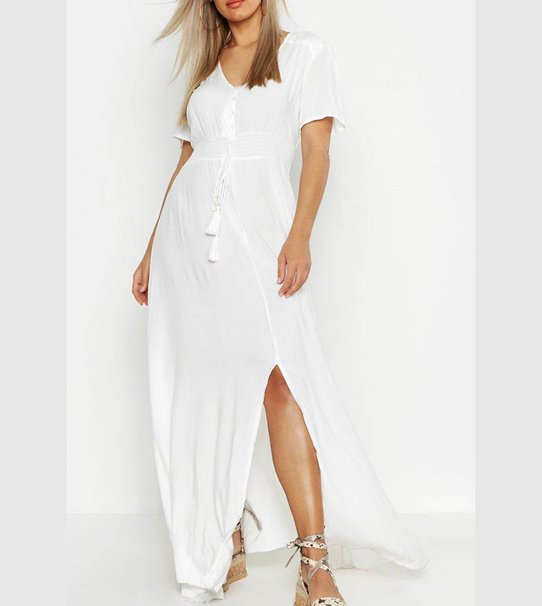 Buy Boohoo Ruched Waist Maxi Dress In White | 6thstreet Oman