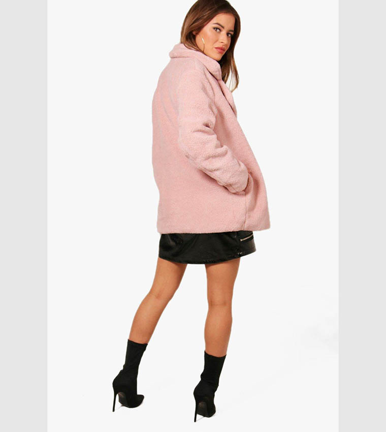 Boohoo pink teddy coat best sale