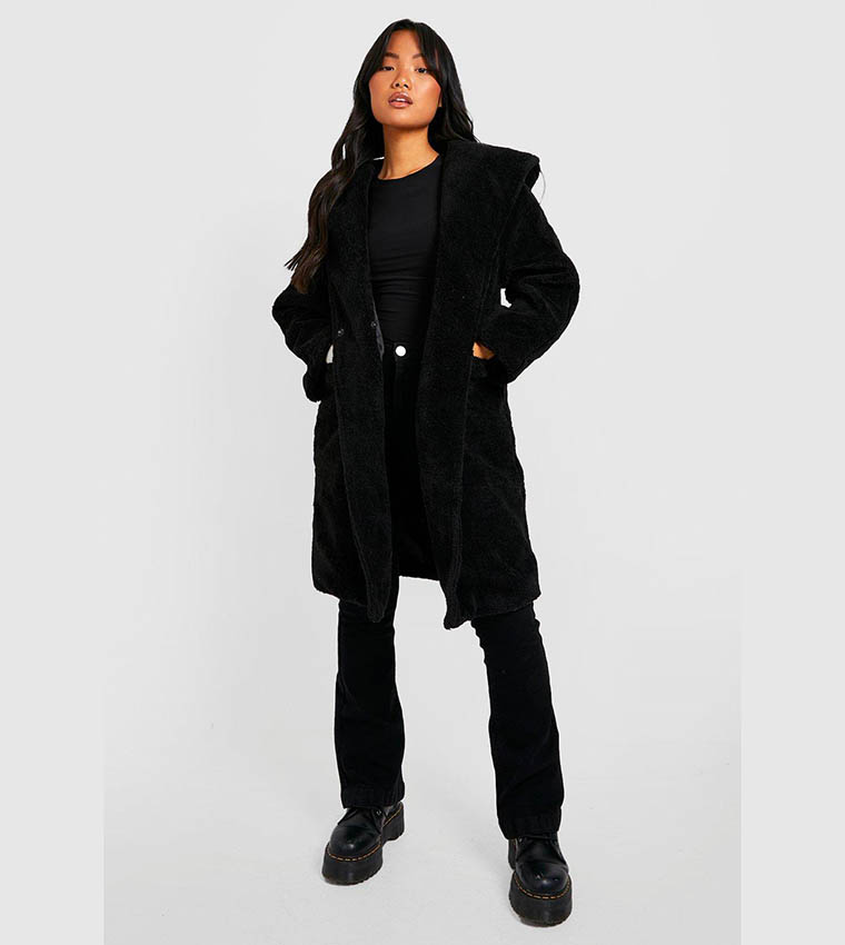 Buy Boohoo Oversized Hooded Teddy Coat In Black 6thStreet UAE