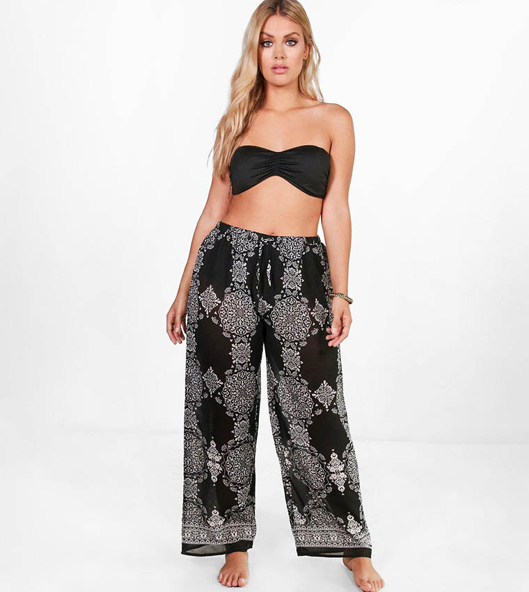 Buy Boohoo Sasha Border Print Beach Trousers In Black