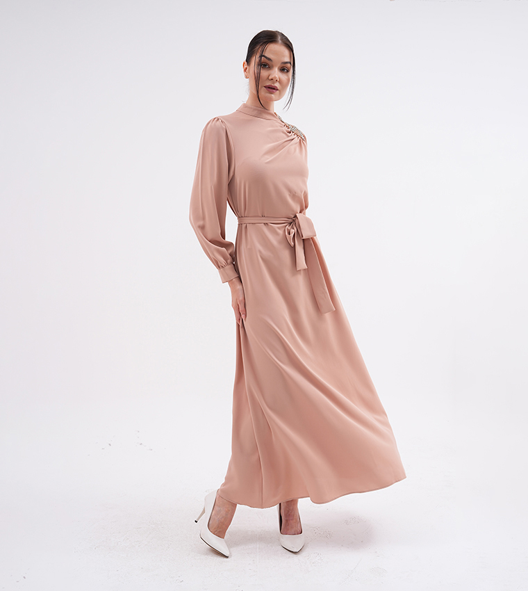 Embellished Belted Evening Dress