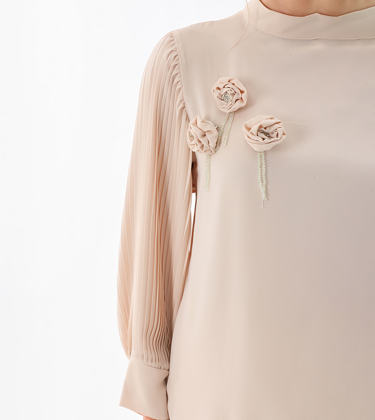 Appliqued Pleated Sleeves Co-Ord Set