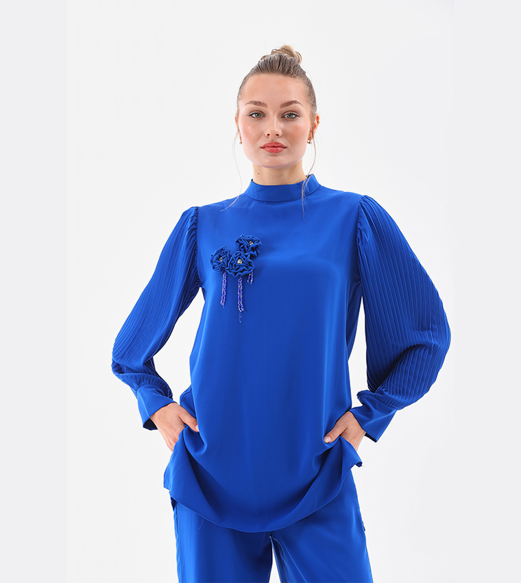 Appliqued Pleated Sleeves Co-Ord Set