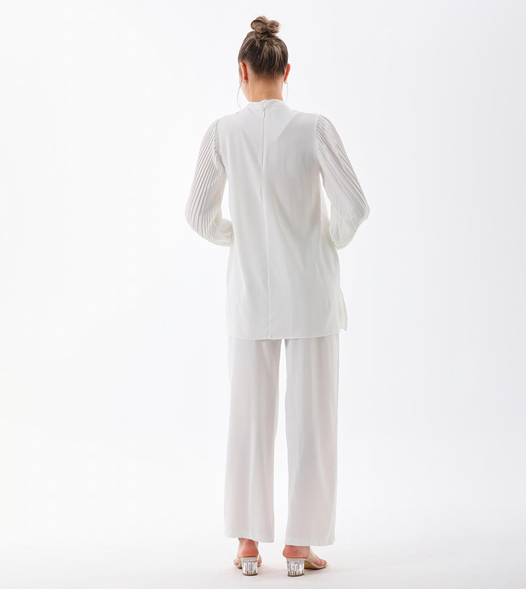 Appliqued Pleated Sleeves Co-Ord Set