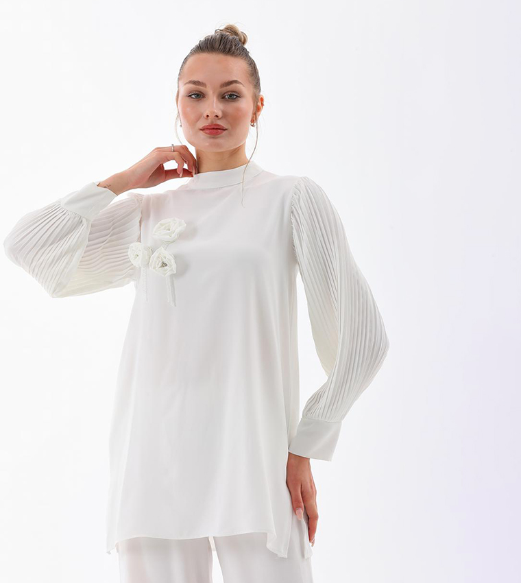 Appliqued Pleated Sleeves Co-Ord Set