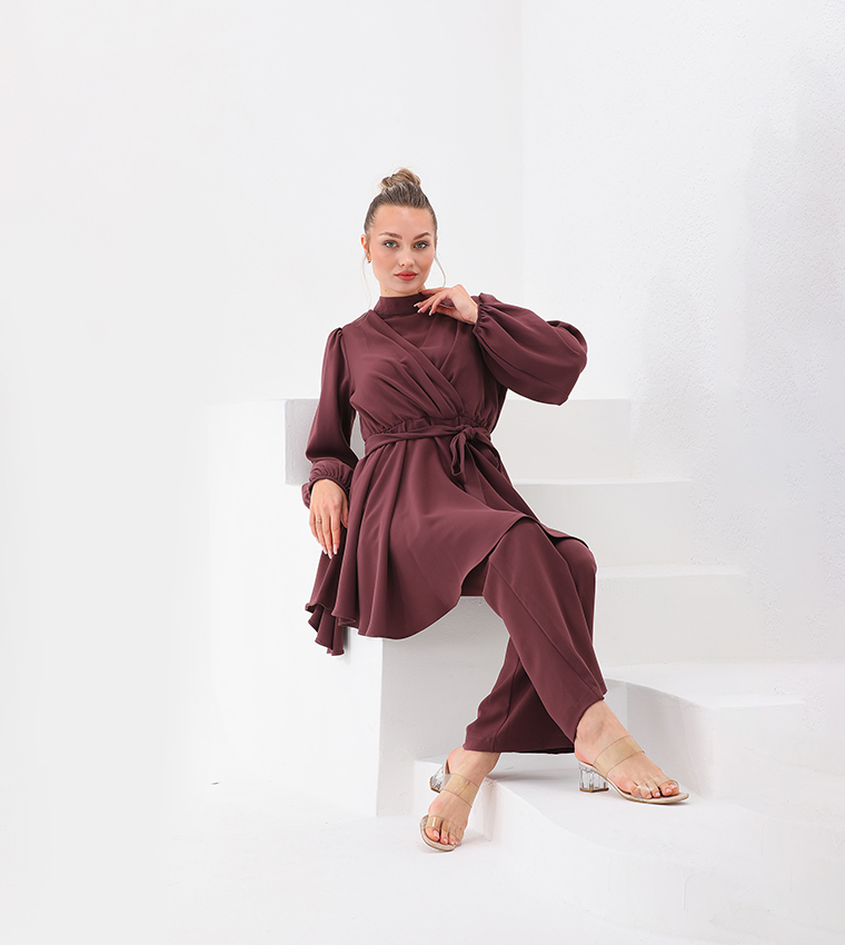 Solid Balloon Sleeves Co-Ord Set