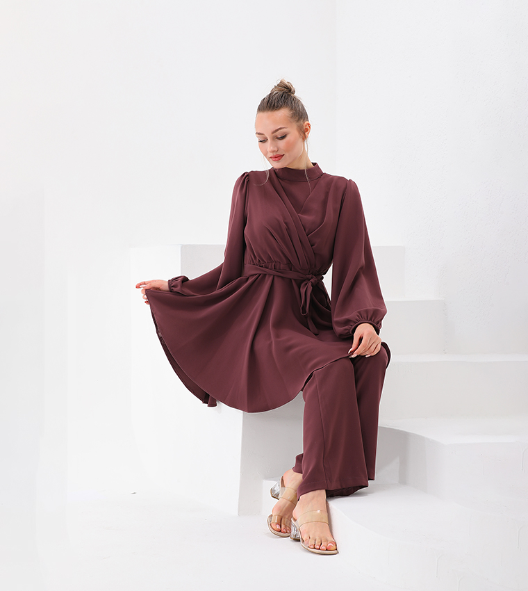 Solid Balloon Sleeves Co-Ord Set