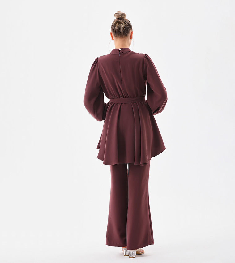 Solid Balloon Sleeves Co-Ord Set