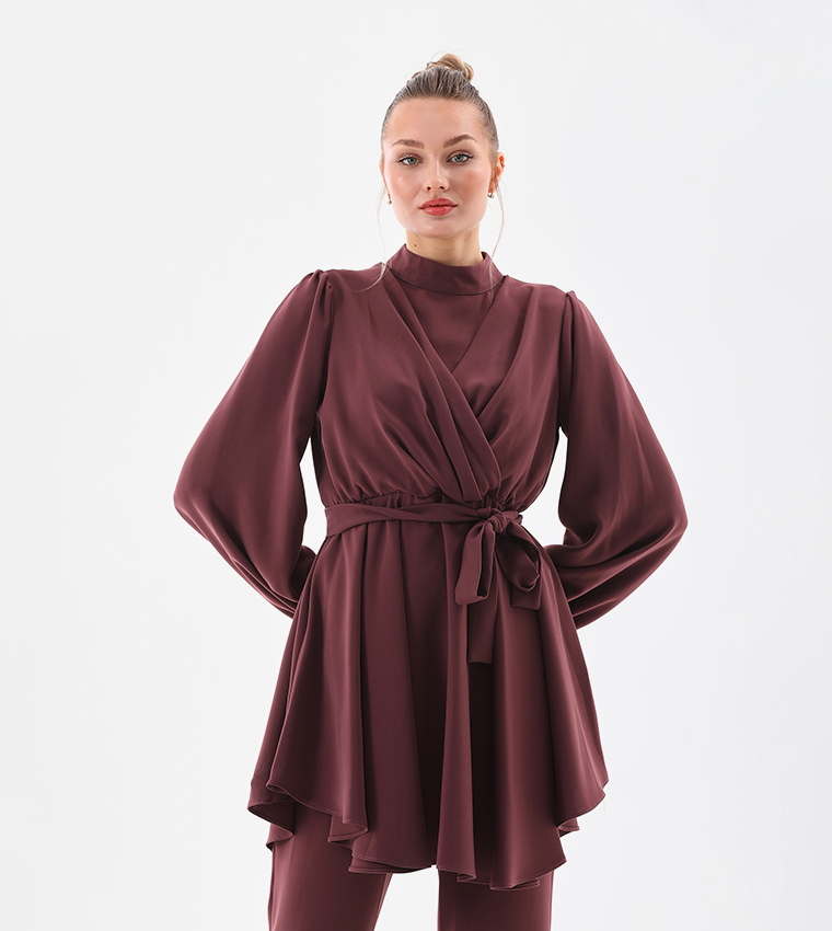 Solid Balloon Sleeves Co-Ord Set