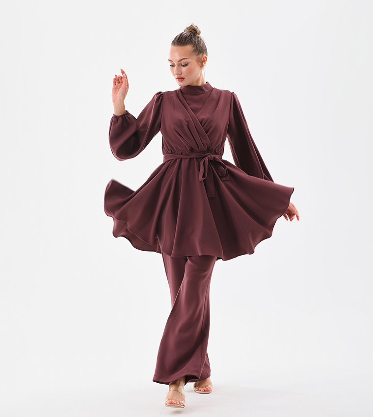Solid Balloon Sleeves Co-Ord Set
