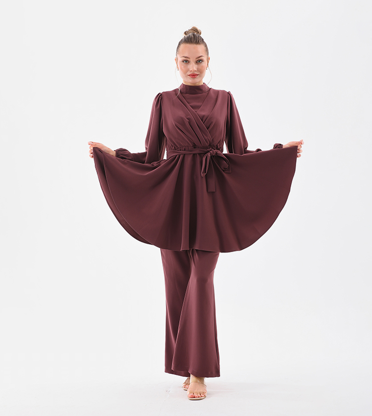 Solid Balloon Sleeves Co-Ord Set