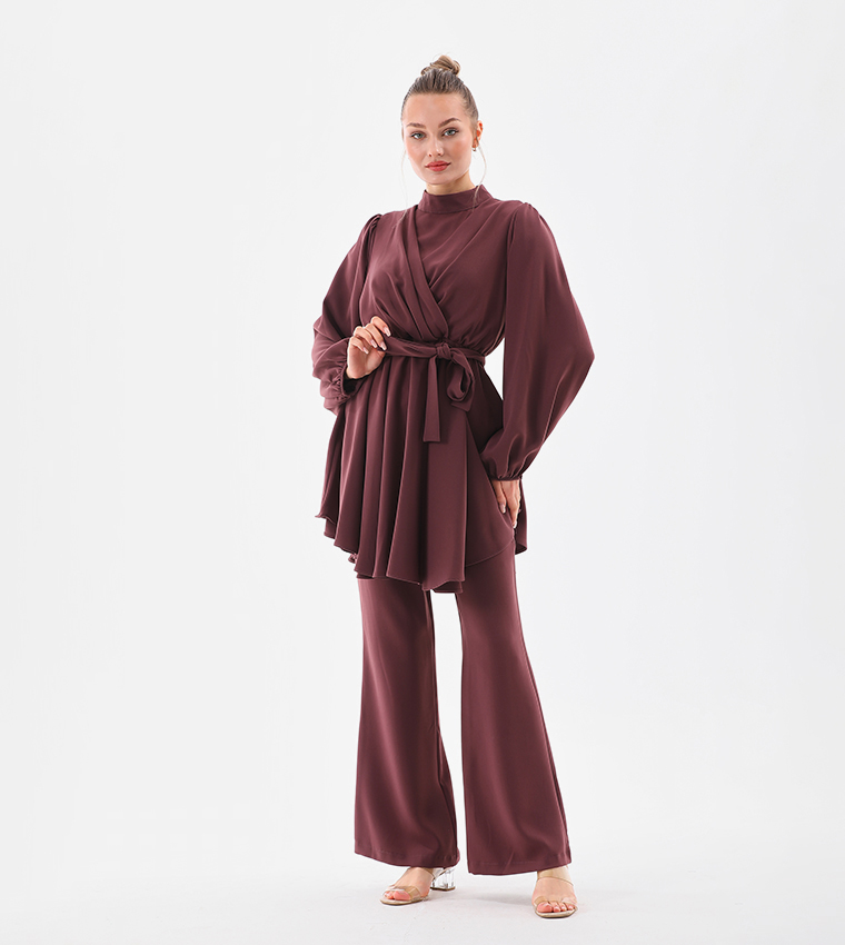 Solid Balloon Sleeves Co-Ord Set