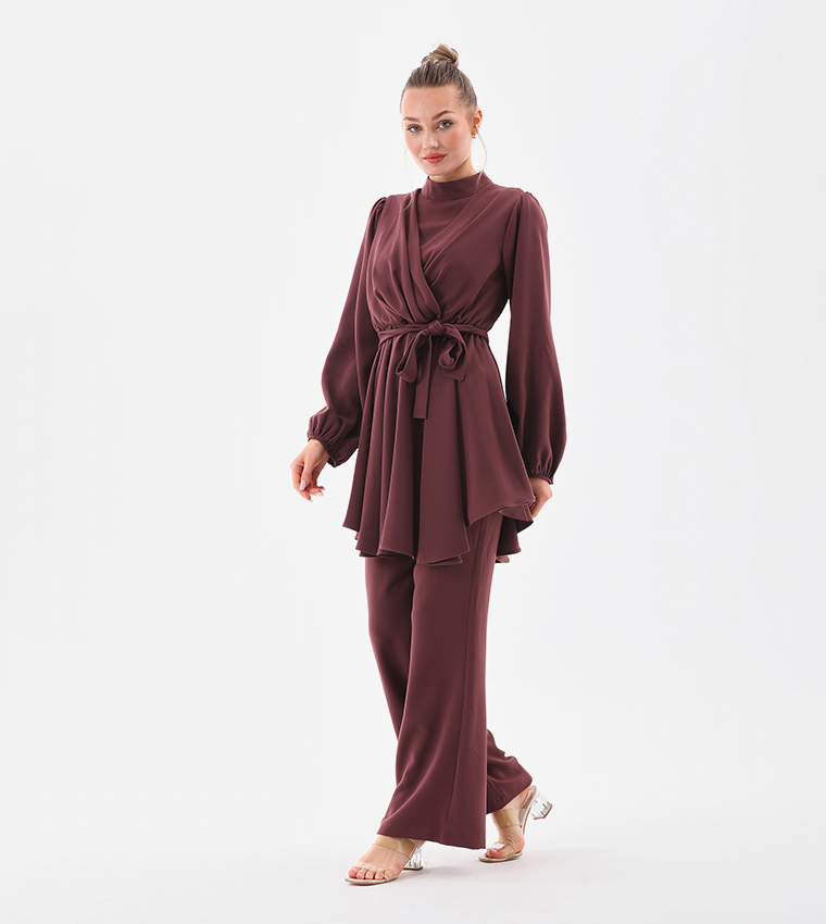 Solid Balloon Sleeves Co-Ord Set