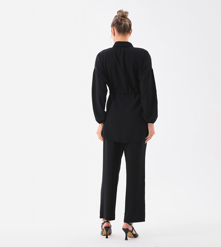 Buttoned Drawstring Waist Co-Ord Set
