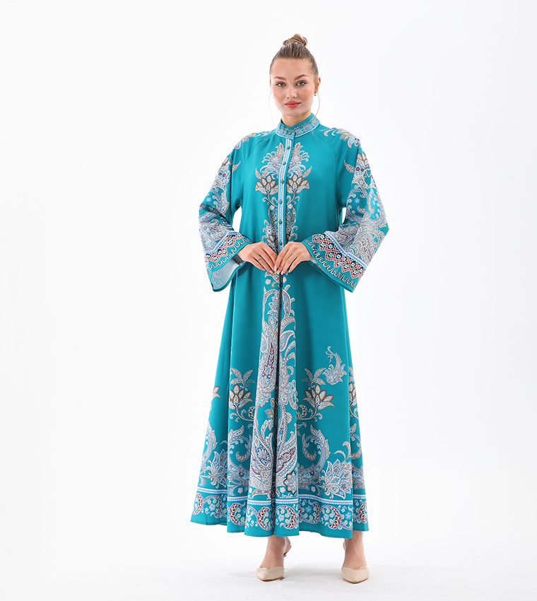 Printed Flared Sleeves Maxi Dress