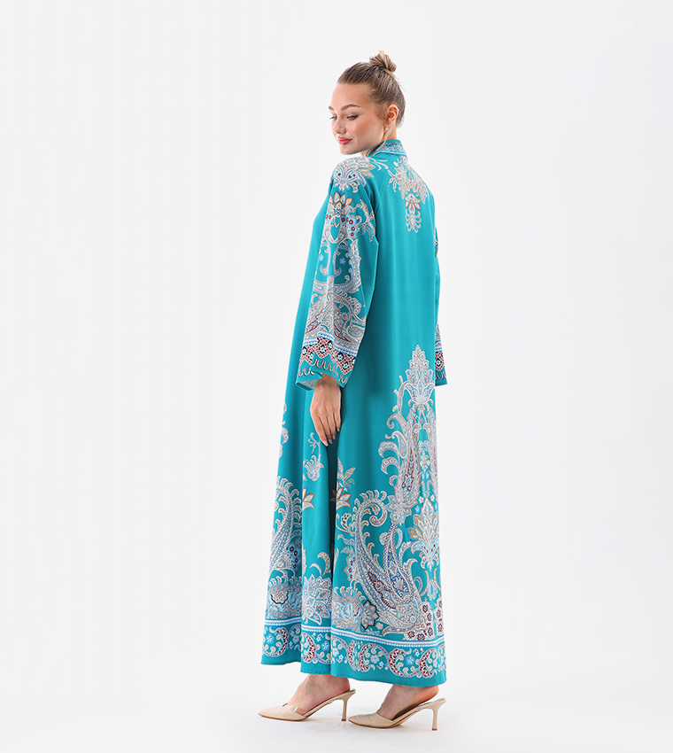 Printed Flared Sleeves Maxi Dress