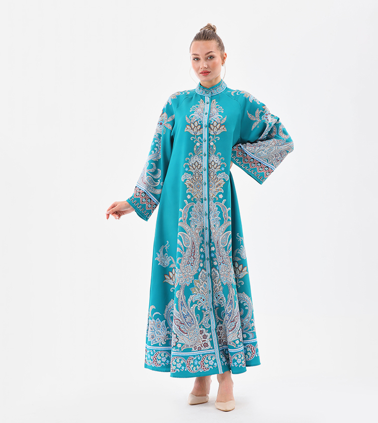 Printed Flared Sleeves Maxi Dress