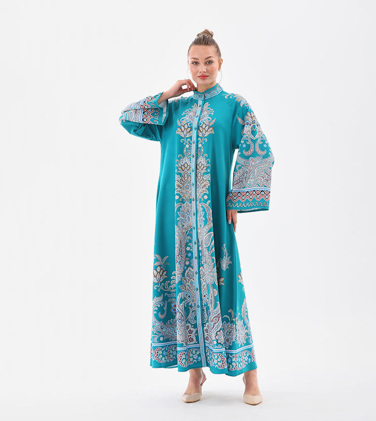 Printed Flared Sleeves Maxi Dress