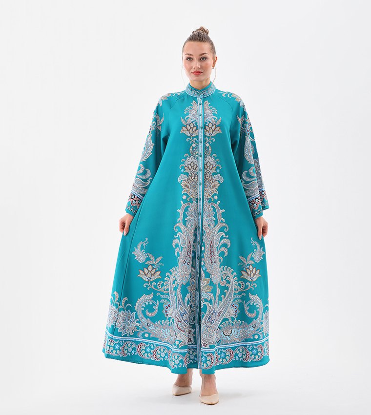 Printed Flared Sleeves Maxi Dress