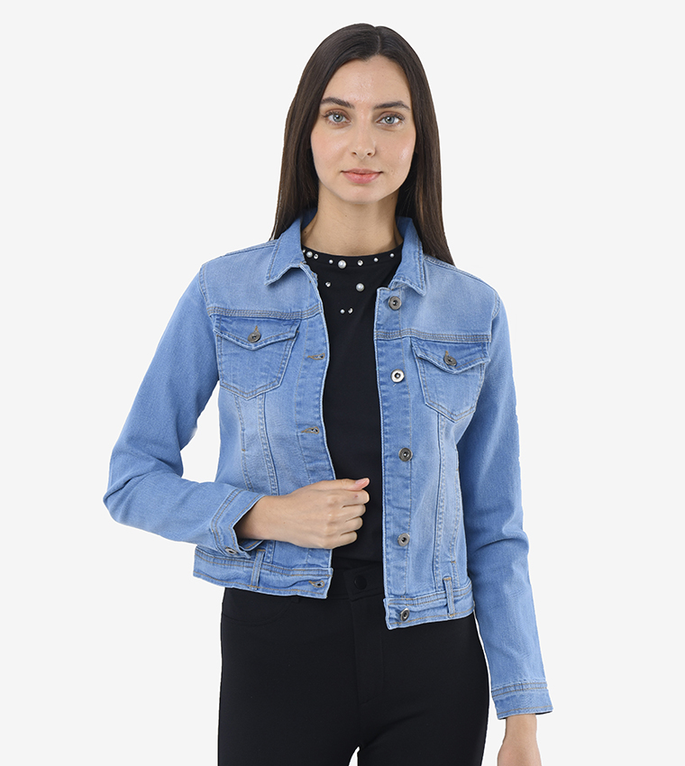 Light blue best sale ladies denim jacket