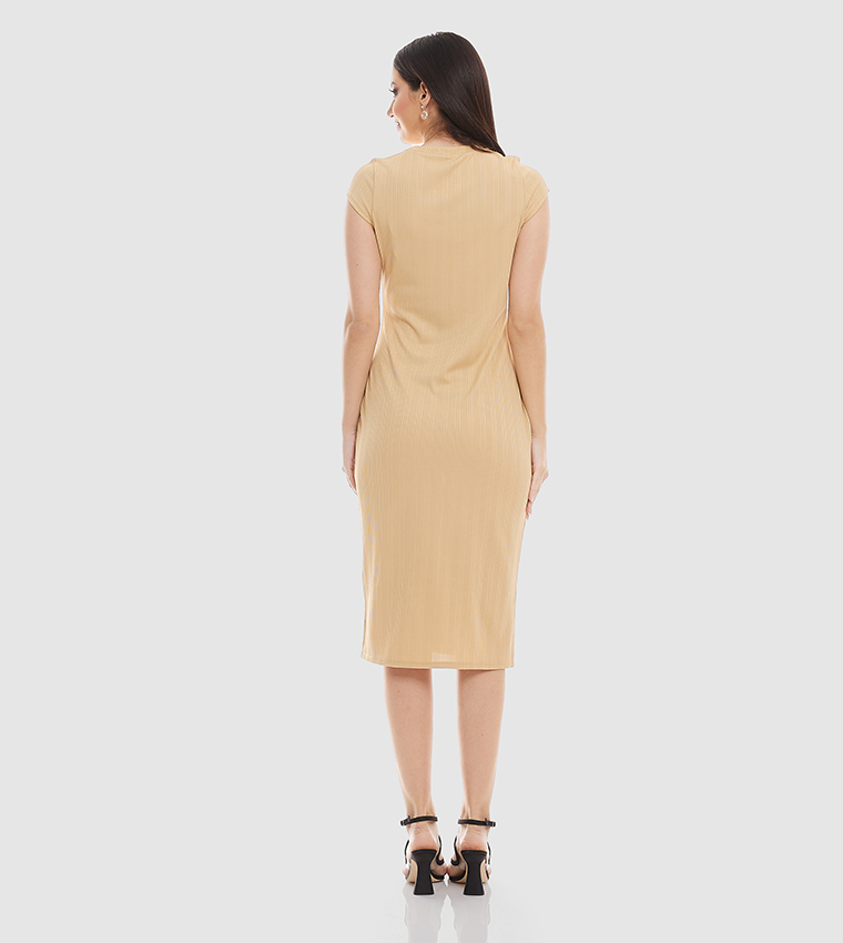 Buy R&B Solid Bodycon Dress With Crew Neck And Short Sleeves In